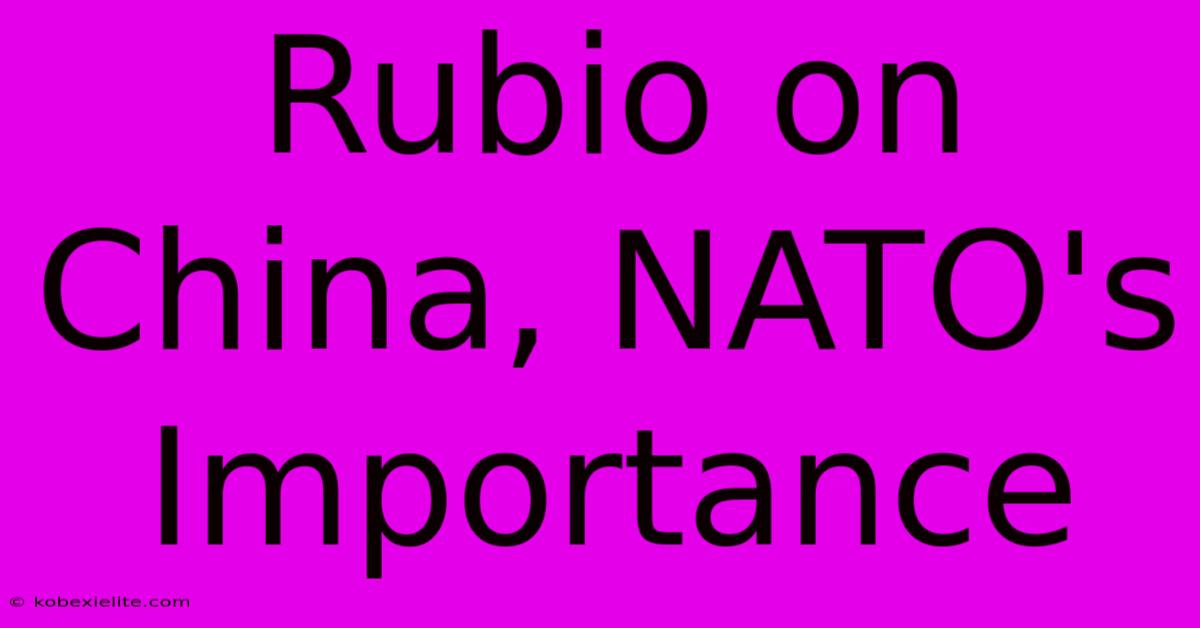 Rubio On China, NATO's Importance