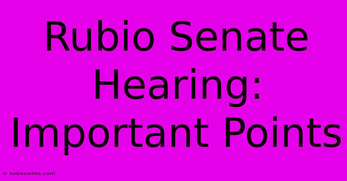 Rubio Senate Hearing: Important Points