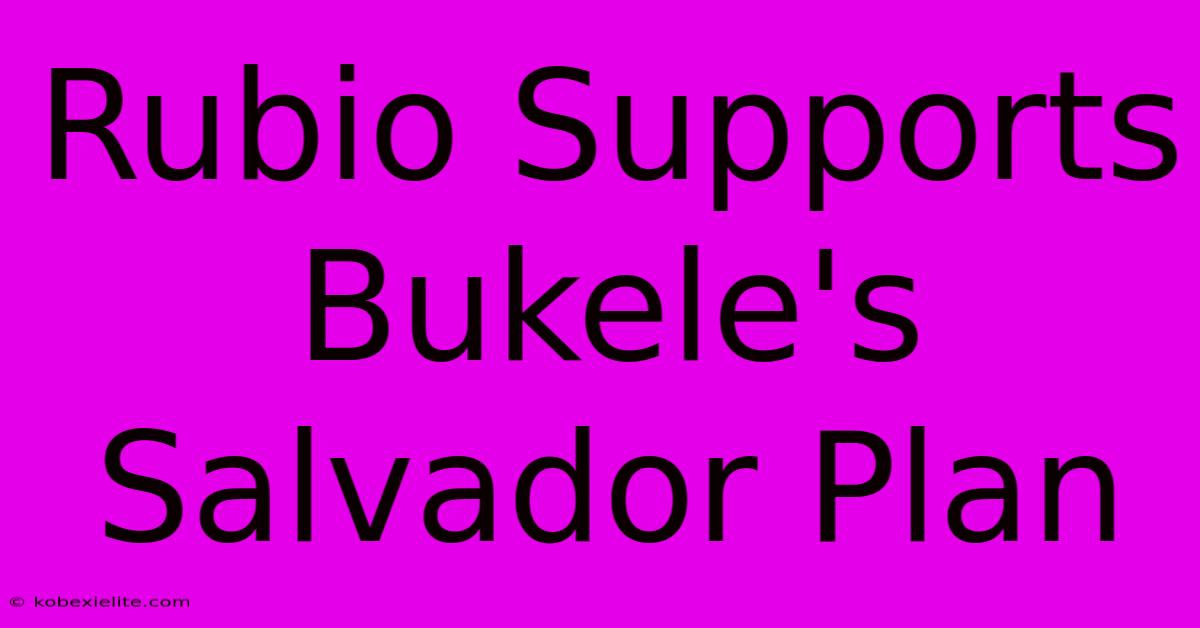 Rubio Supports Bukele's Salvador Plan