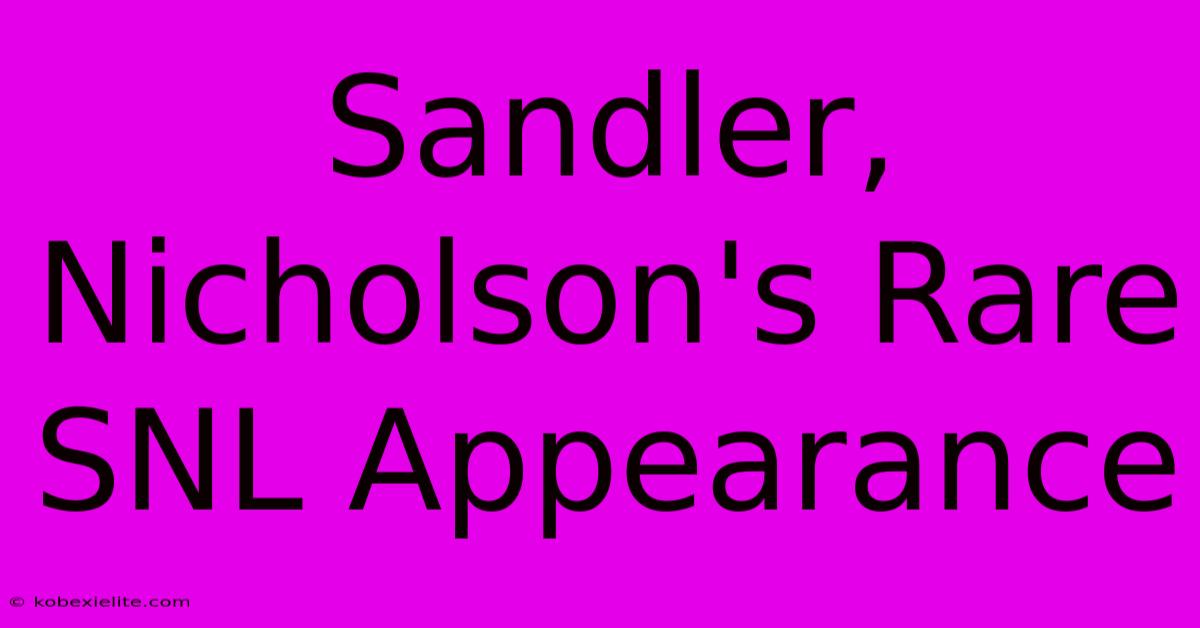 Sandler, Nicholson's Rare SNL Appearance