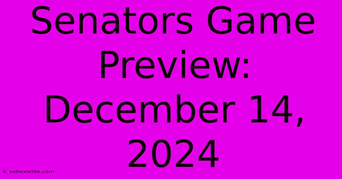 Senators Game Preview: December 14, 2024 Senators Game Preview: December 14, 2024
