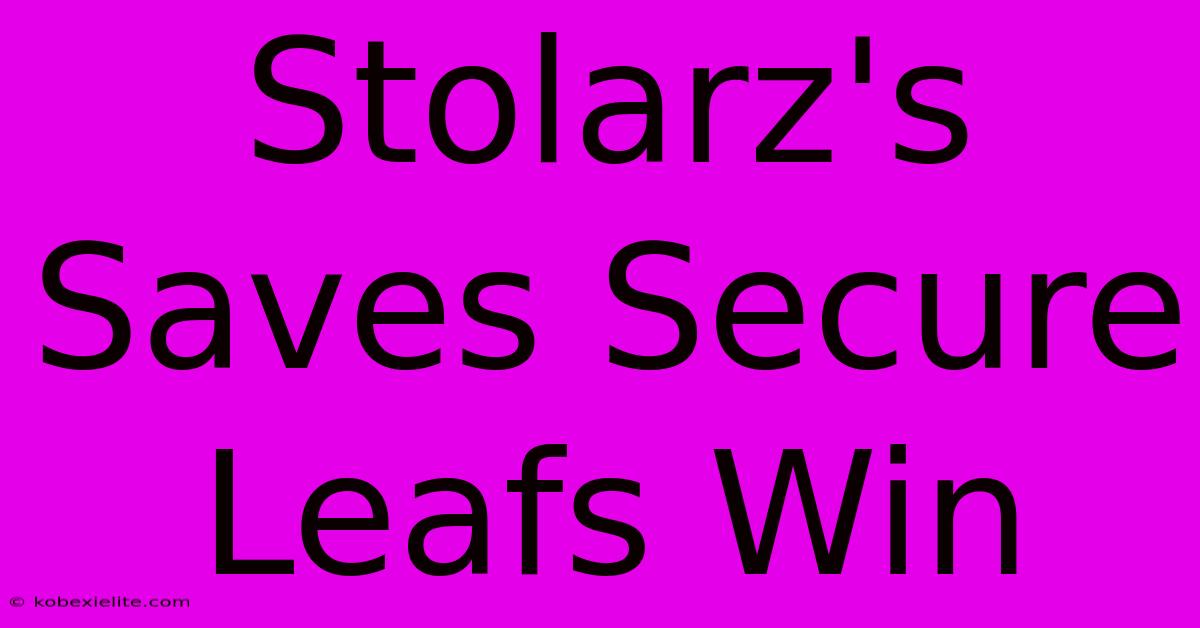 Stolarz's Saves Secure Leafs Win