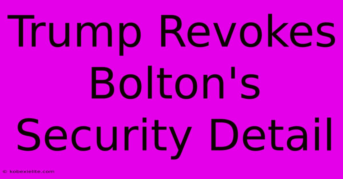 Trump Revokes Bolton's Security Detail