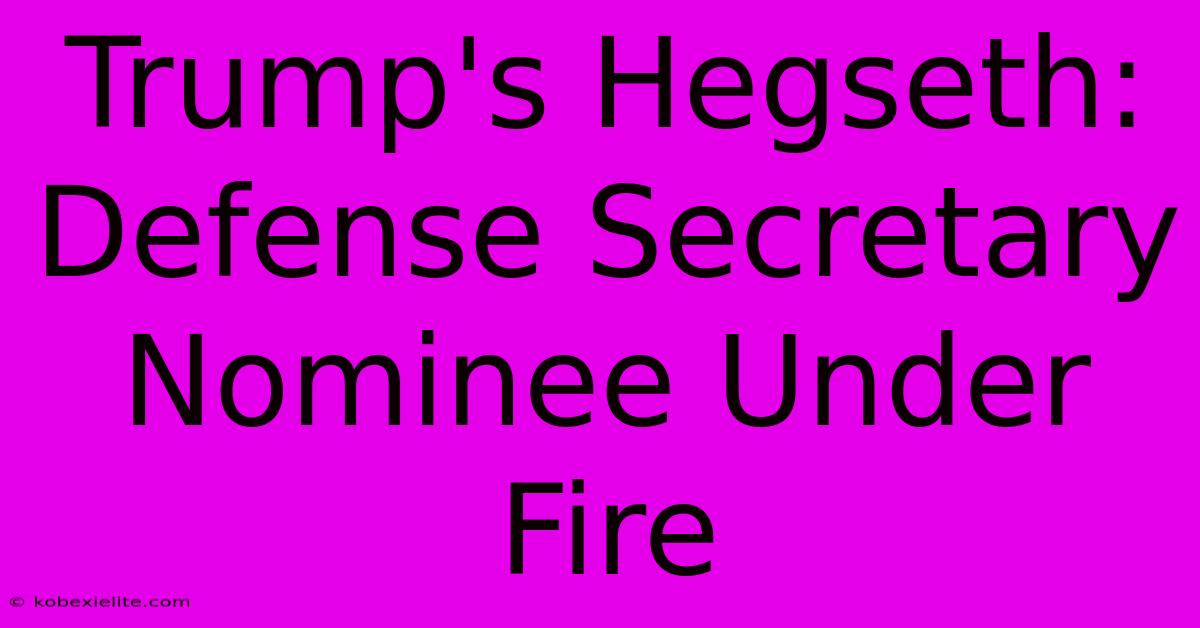 Trump's Hegseth: Defense Secretary Nominee Under Fire