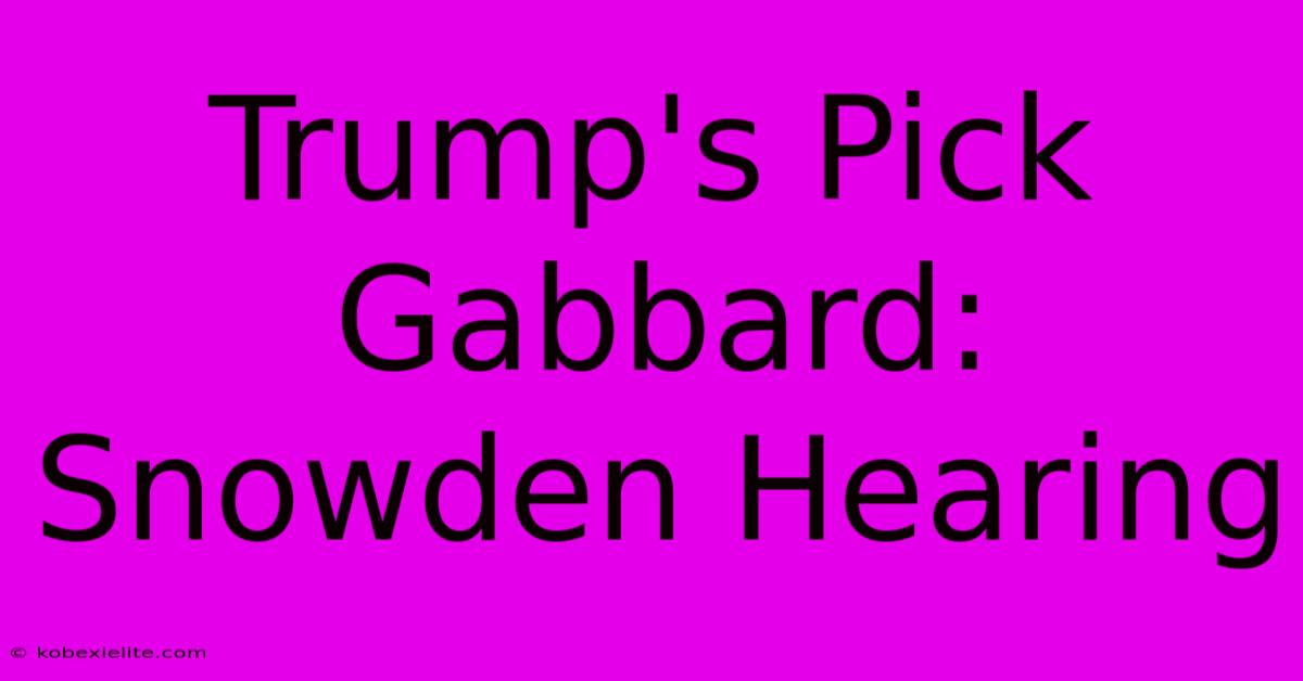 Trump's Pick Gabbard: Snowden Hearing