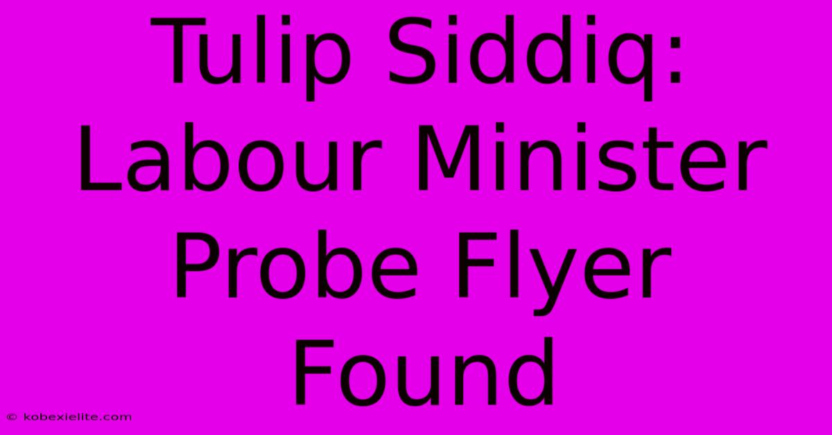 Tulip Siddiq: Labour Minister Probe Flyer Found