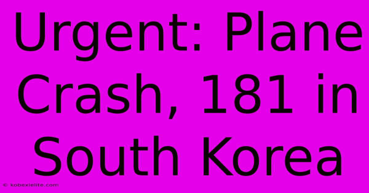 Urgent: Plane Crash, 181 In South Korea