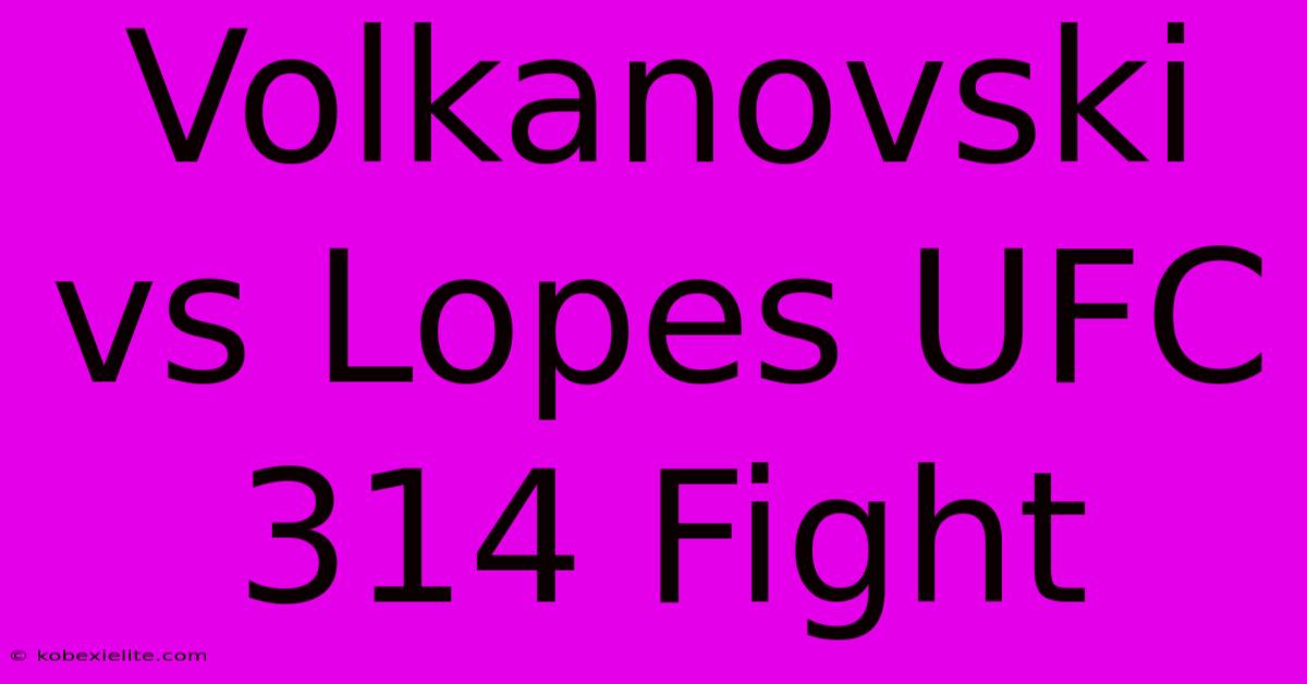 Volkanovski Vs Lopes UFC 314 Fight