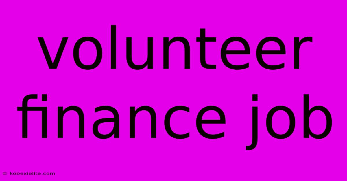 Volunteer Finance Job Volunteer Finance Job