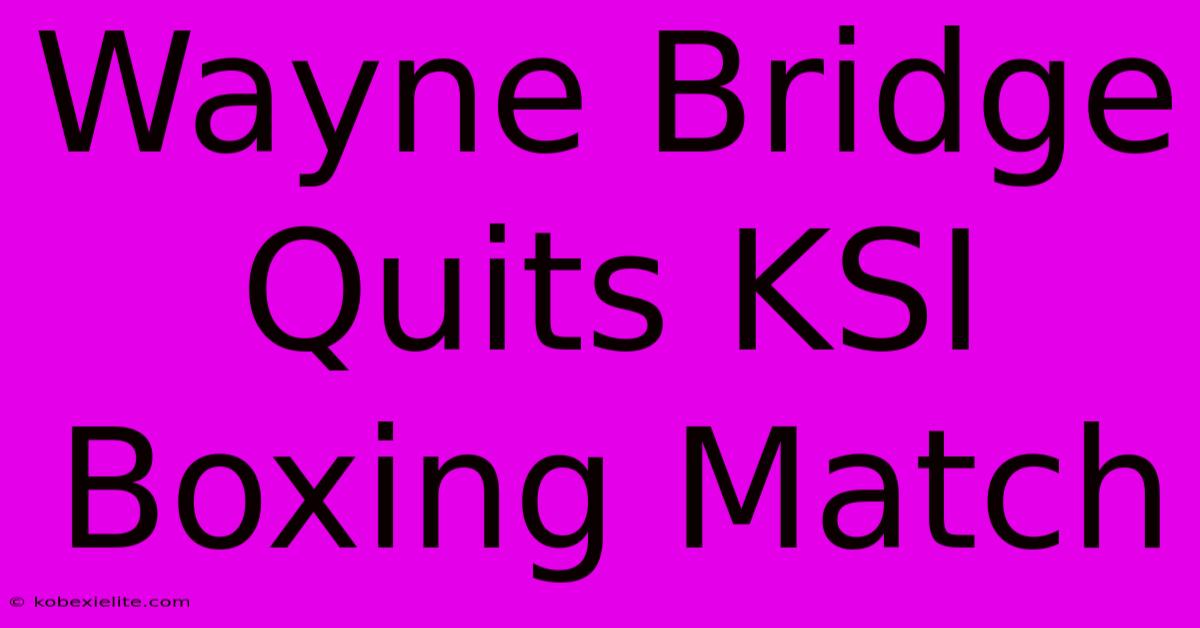 Wayne Bridge Quits KSI Boxing Match