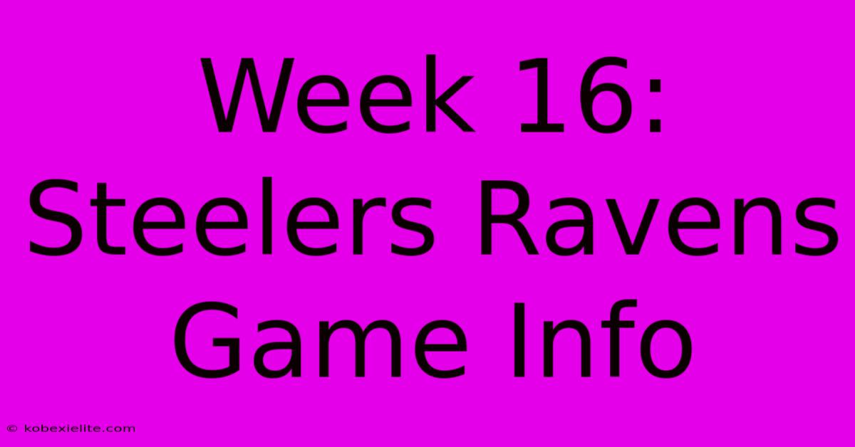 Week 16: Steelers Ravens Game Info