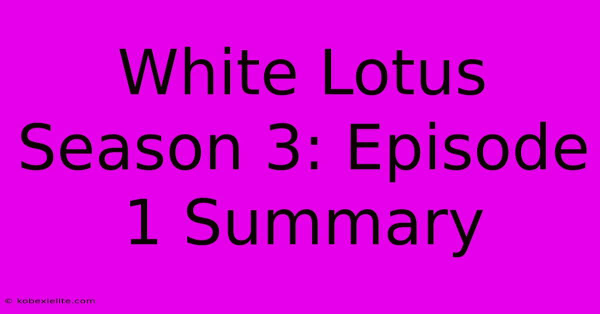 White Lotus Season 3: Episode 1 Summary