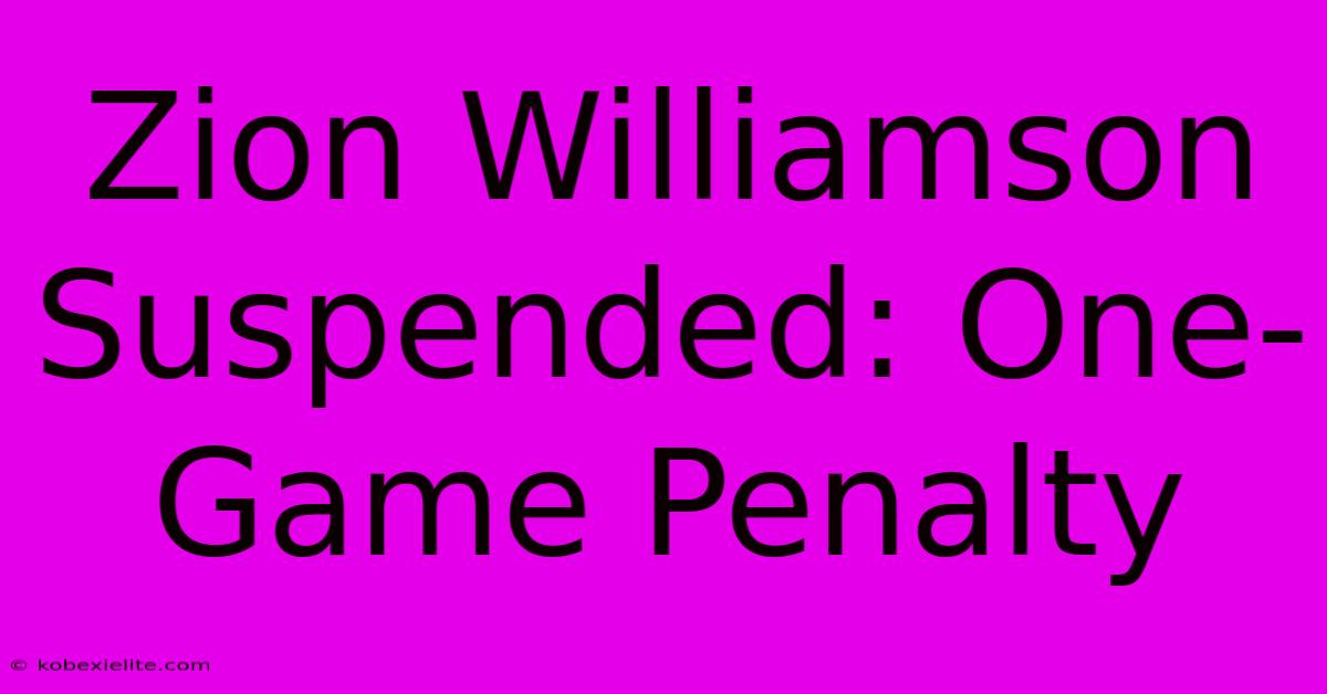 Zion Williamson Suspended: One-Game Penalty